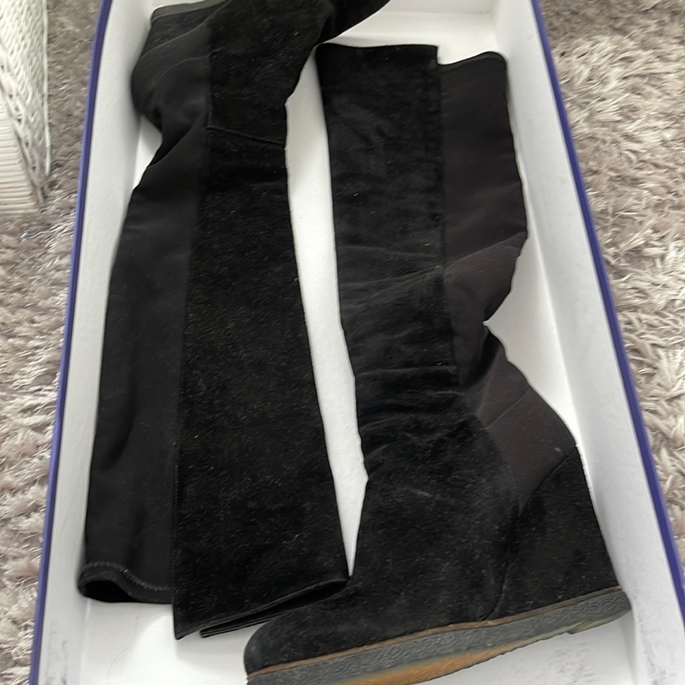 Stuart Weirzman blk wedge suede boots size 81/2 excellent condition hardly worn